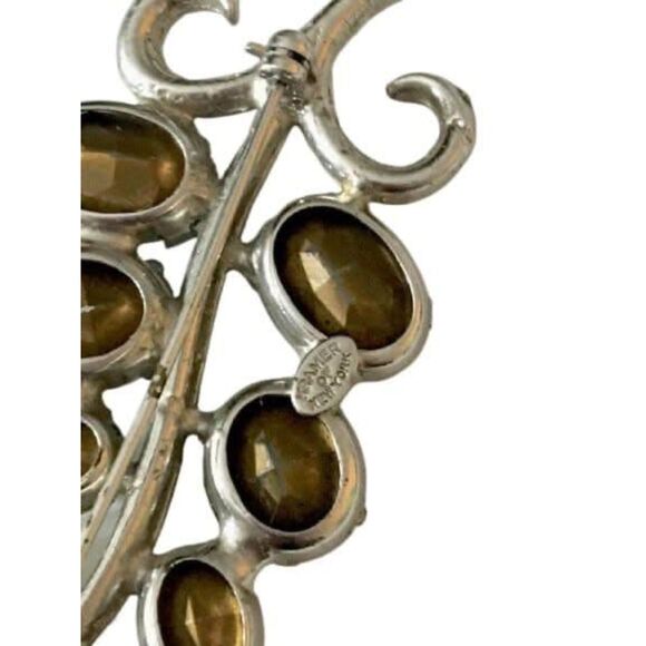 Vintage Kramer of New York 1950s Clear Rhinestone Flower Spray Brooch - Picture 2 of 2